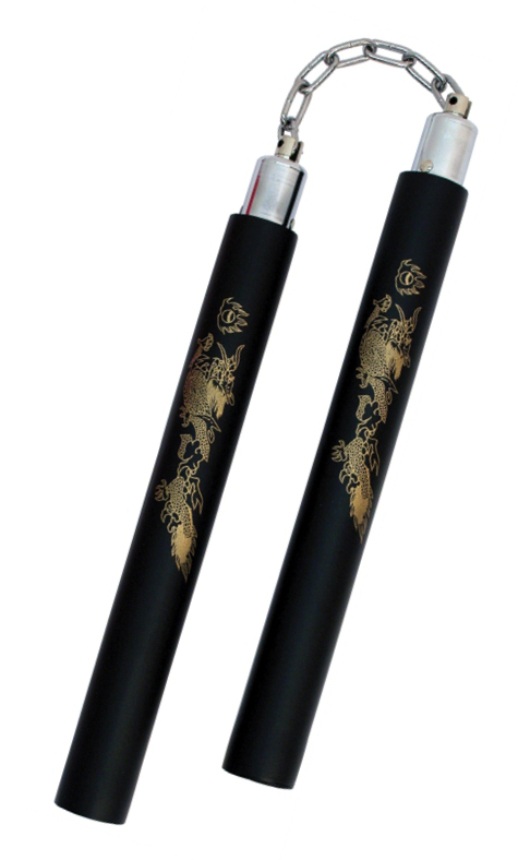 Nunchaku Black Foam with Gold Dragon - Giri Martial Arts Supplies