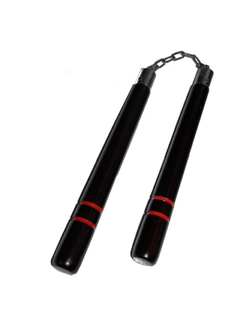 Nunchaku Black with 2 Red Stripes - Giri Martial Arts Supplies