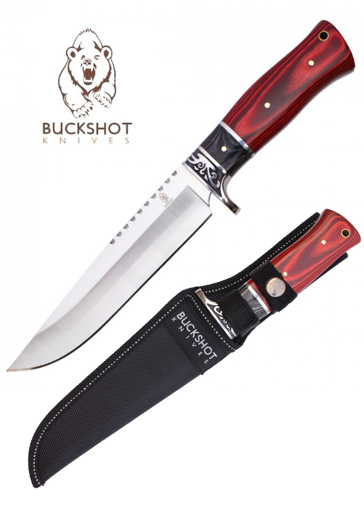 Buckshot 12″ Clip Point Rear Serration Hunter Fixed Blade Knife - Giri ...